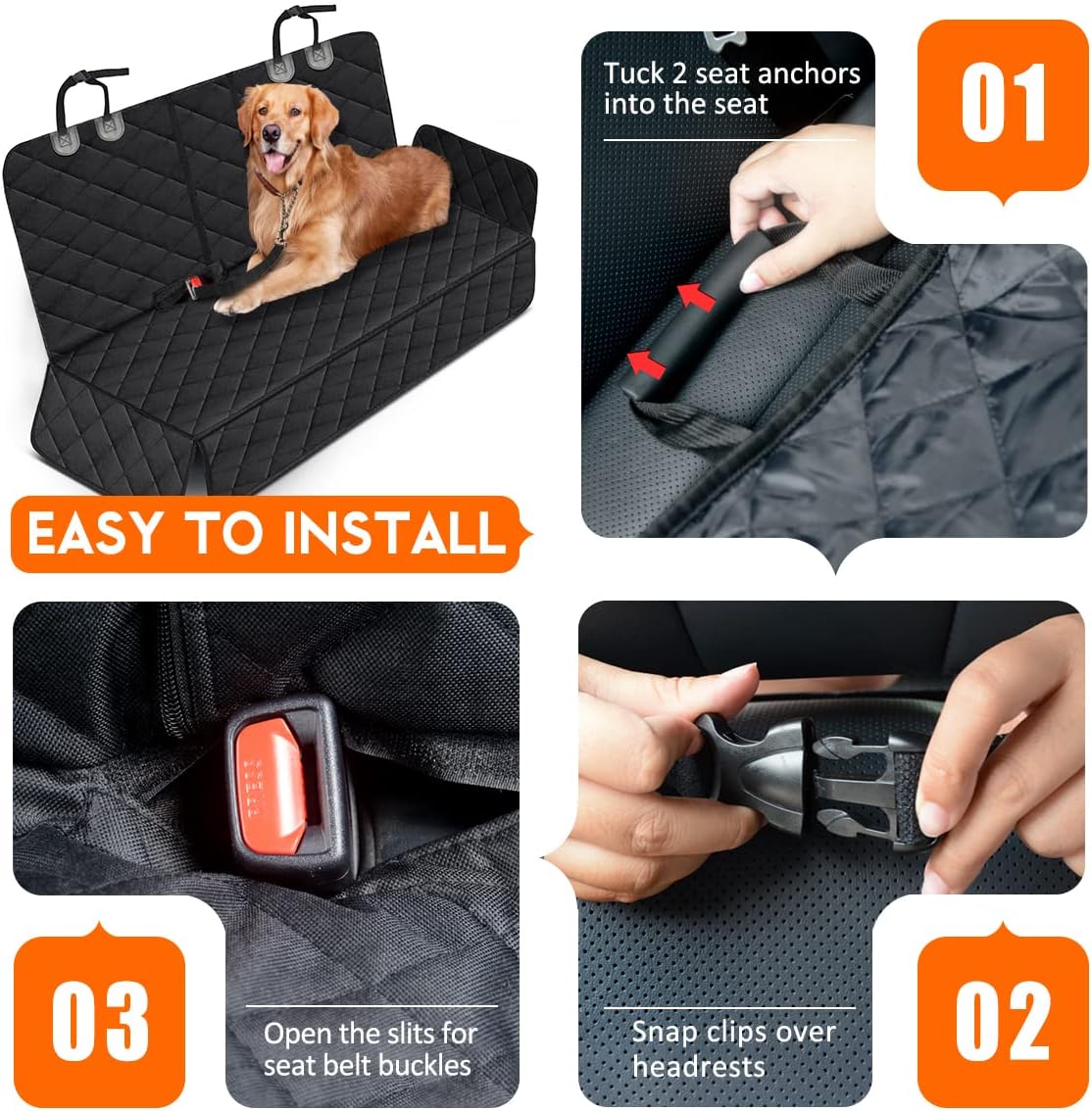 Premium Waterproof Dog Car Seat Cover - Durable Rear Seat Protector for SUVs, Trucks, and Cars (53” Width) - Black
