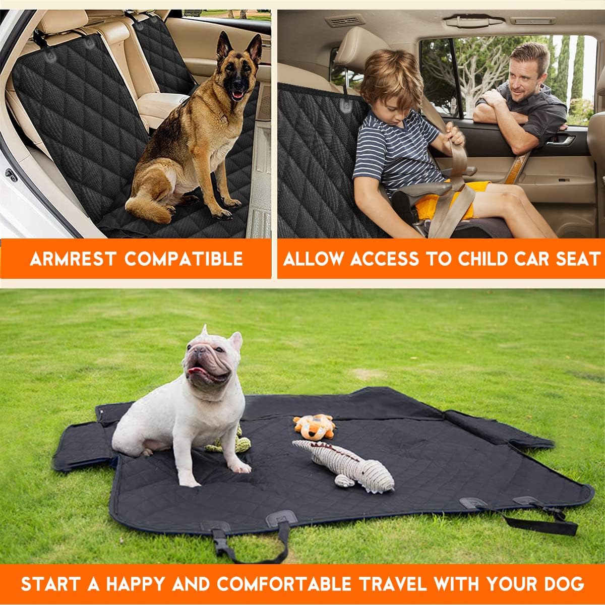 Premium Waterproof Dog Car Seat Cover - Durable Rear Seat Protector for SUVs, Trucks, and Cars (53” Width) - Black