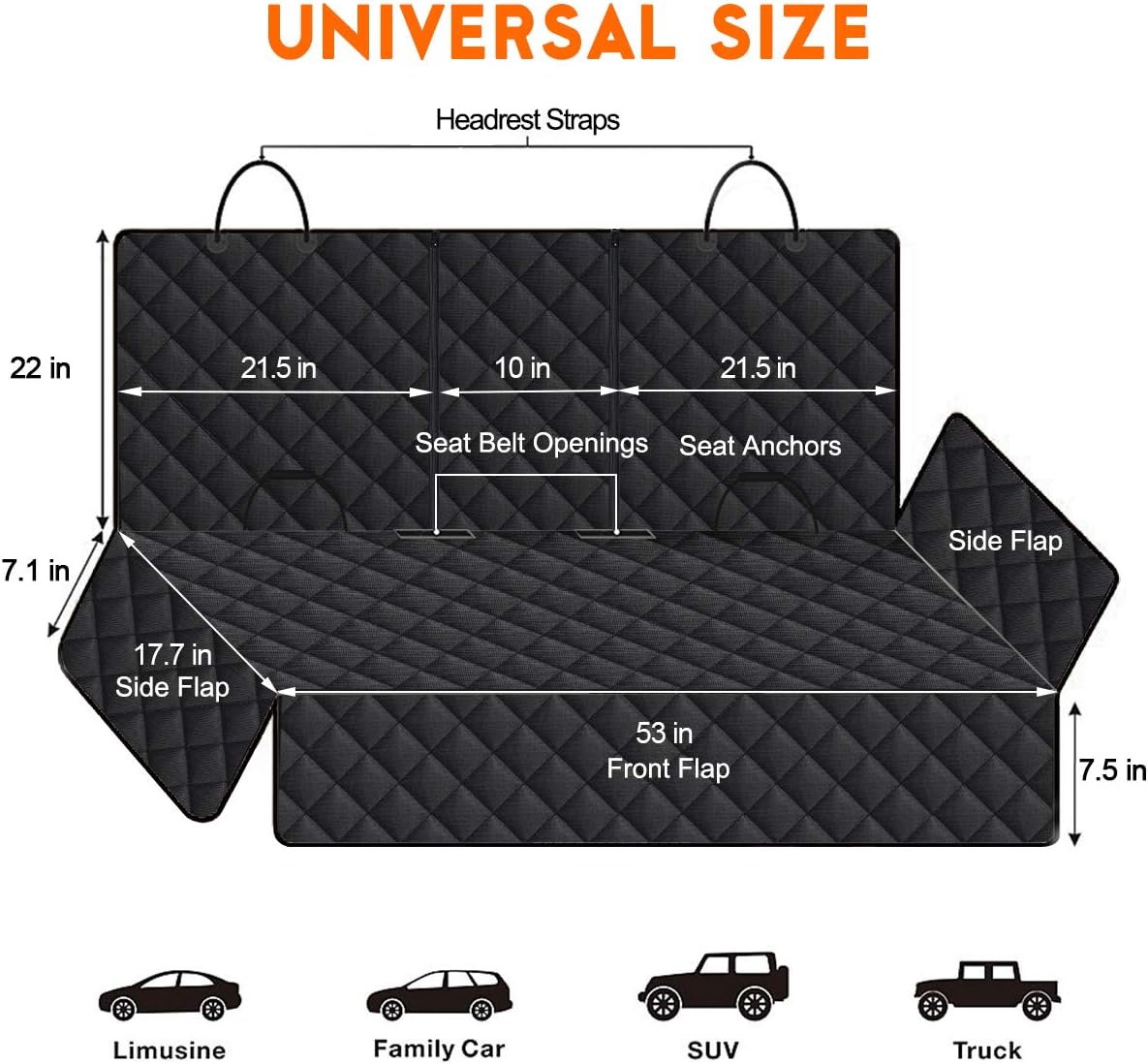Premium Waterproof Dog Car Seat Cover - Durable Rear Seat Protector for SUVs, Trucks, and Cars (53” Width) - Black