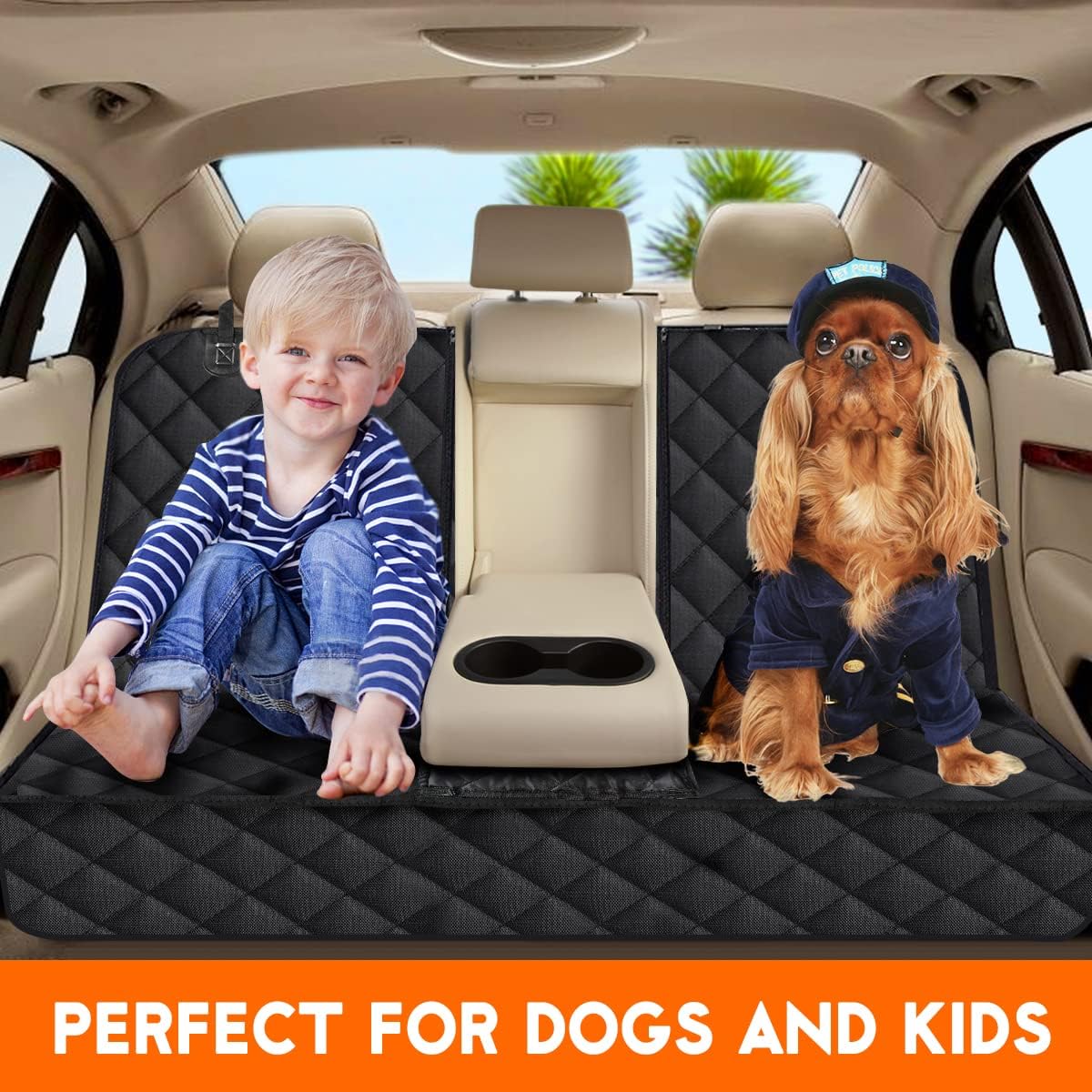Premium Waterproof Dog Car Seat Cover - Durable Rear Seat Protector for SUVs, Trucks, and Cars (53” Width) - Black